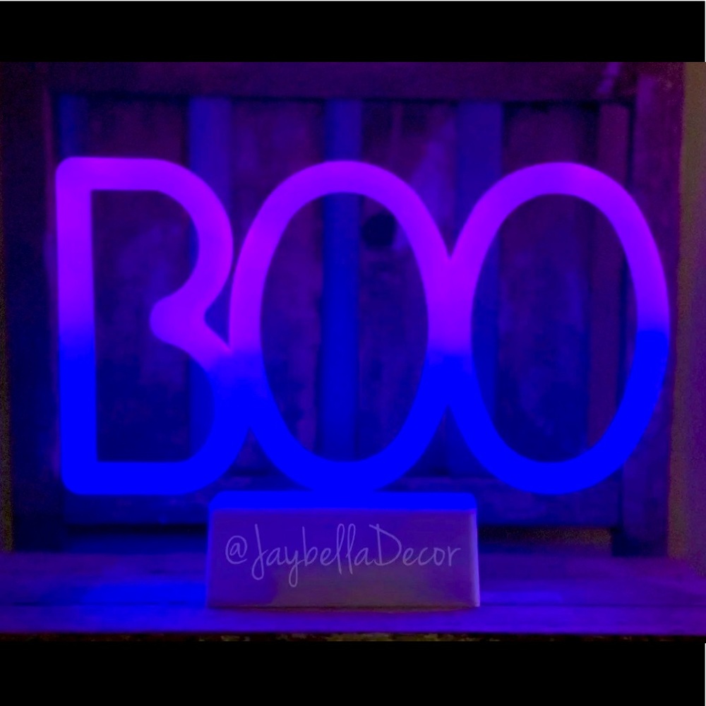 Retro BOO Neon Sign - Light Up Neon Light - Purple & Blue Halloween Decor
